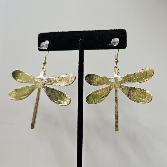 Dragonfly Earrings Gold Tone Zinc Alloy - Picture 6 of 13